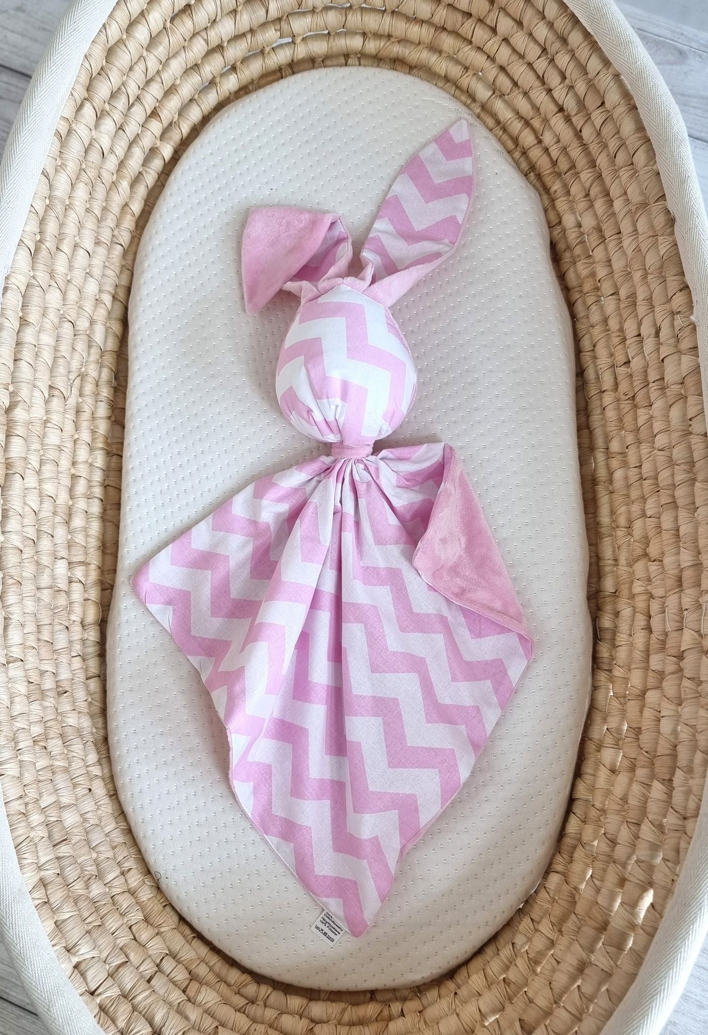 DOUDOU Cuddly bunny double-sided cotton and minky - Pink chevron - pink