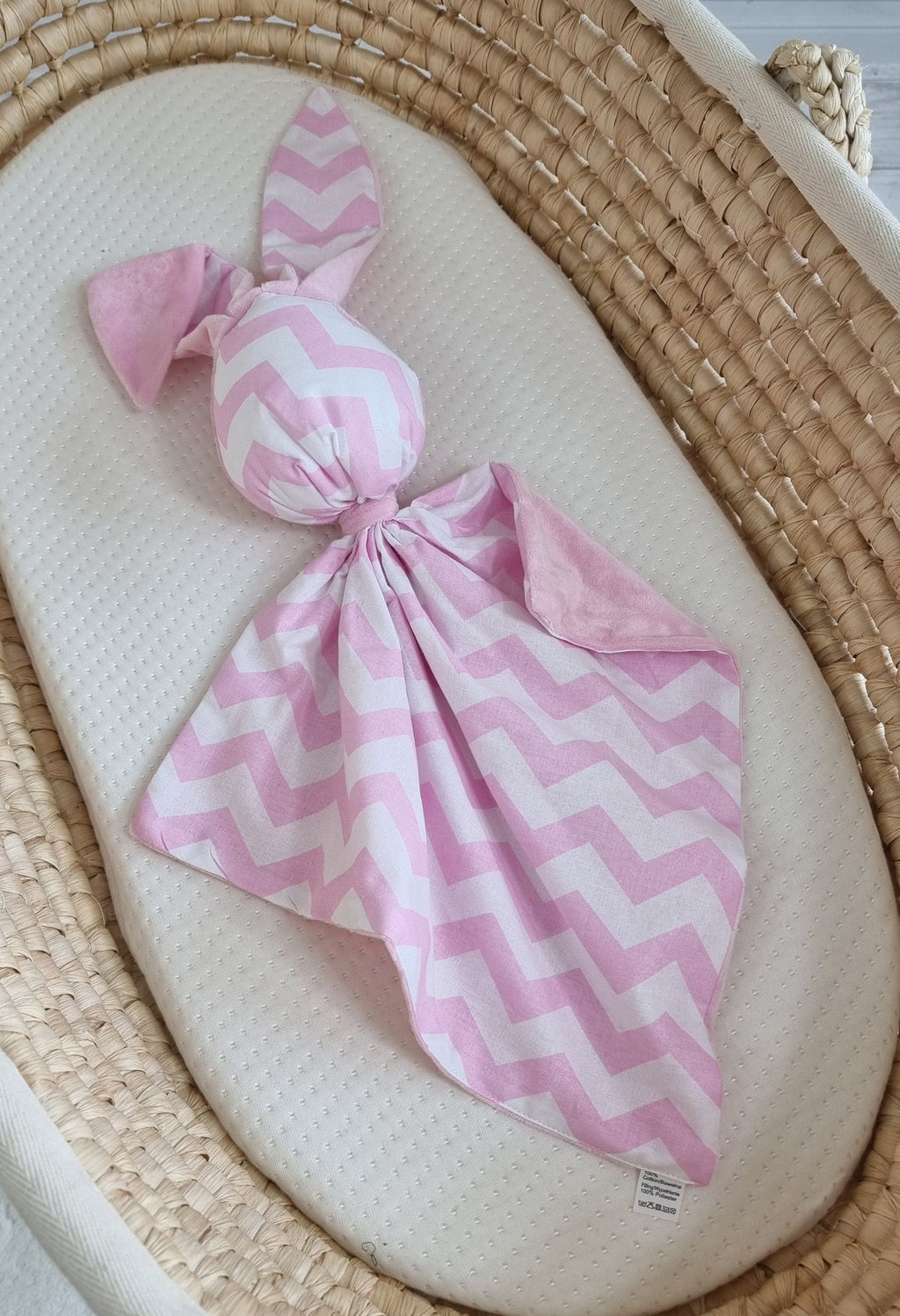 DOUDOU Cuddly bunny double-sided cotton and minky - Pink chevron - pink