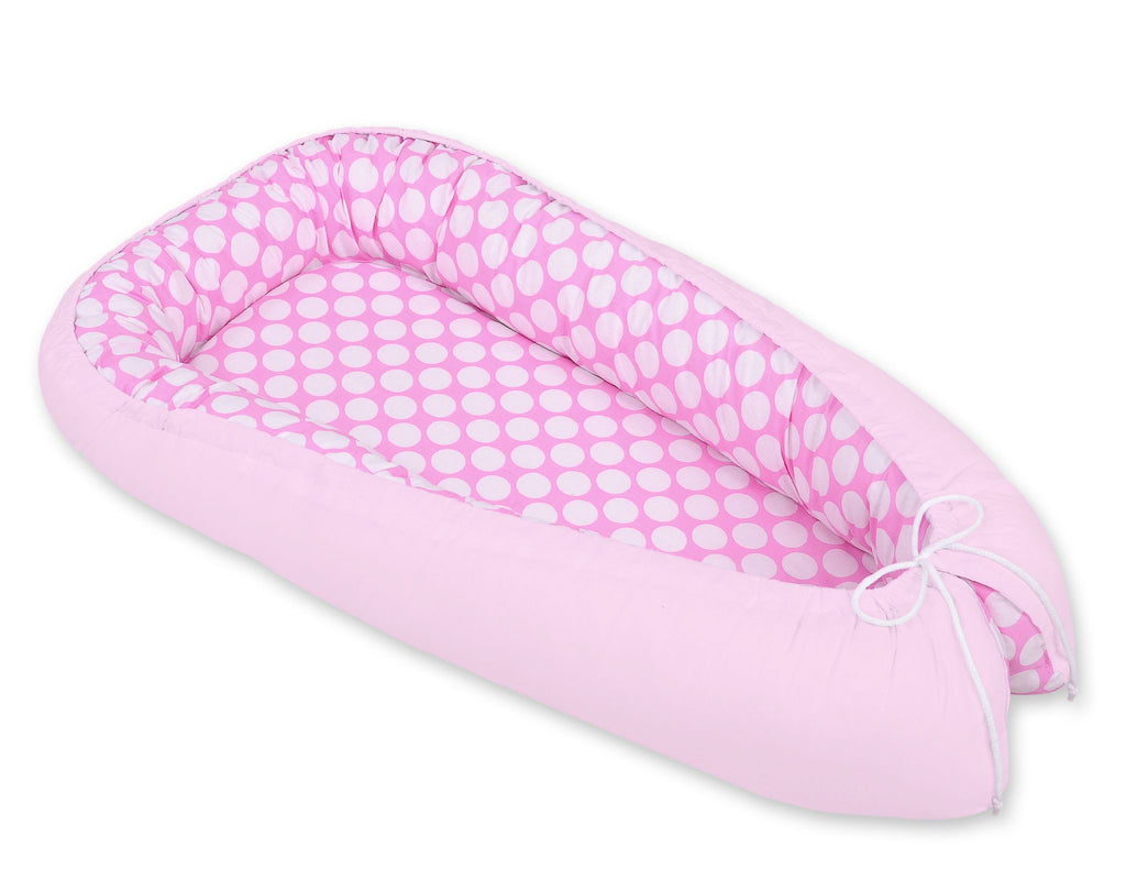 Baby nest double-sided Premium Cocoon for infants BOBONO- pink with white dots/pink