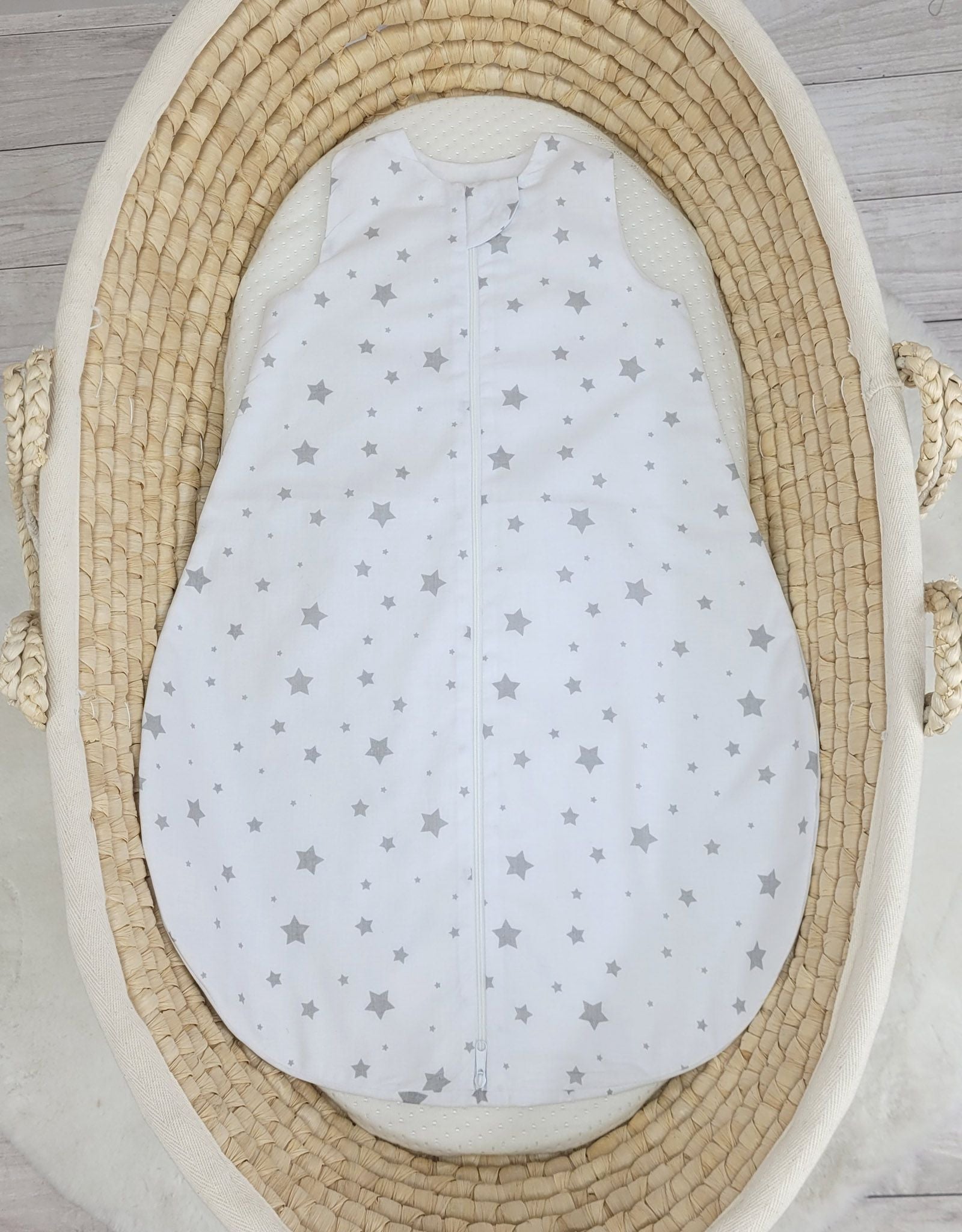 Cotton baby sleeping bag S 0-6 months for summer TOG 1.0 - mini stars grey