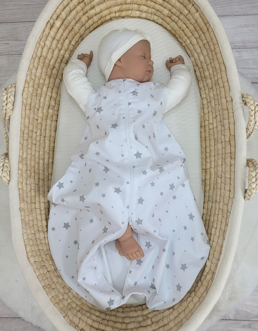 Cotton baby sleeping bag S 0-6 months for summer TOG 1.0 - mini stars grey