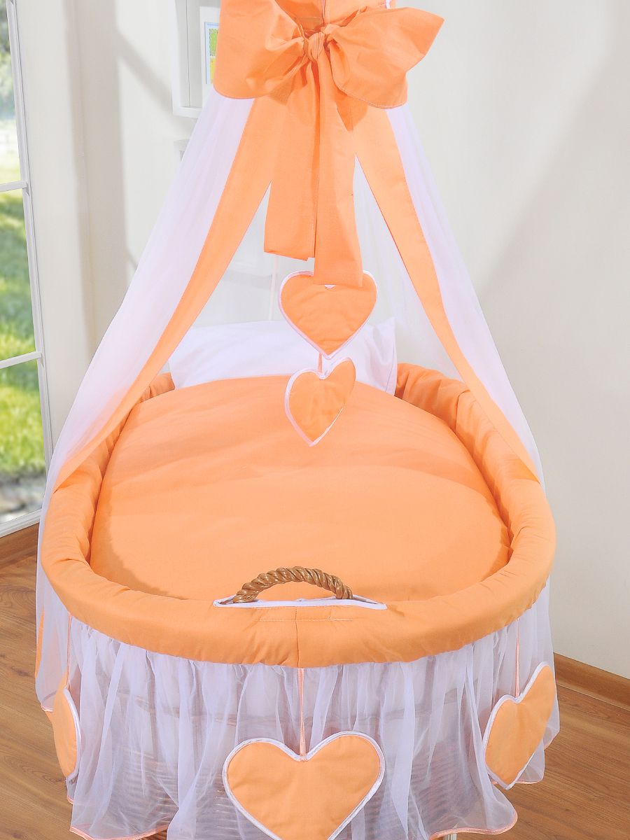 Moses Basket Wicker drape crib Amelie - natural + peach bedding