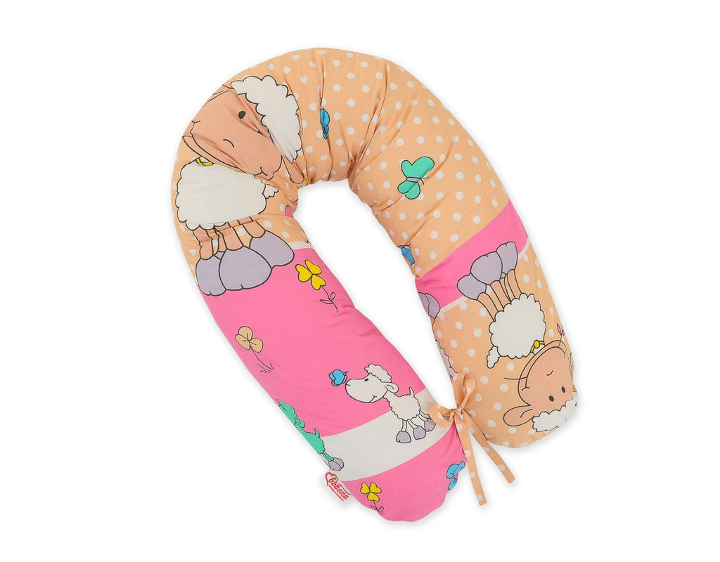 Cotton  pillowcase for pregnancy pillow Longer - Sheeps pink-beige