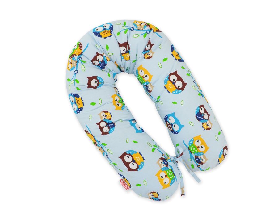 Cotton  pillowcase for pregnancy pillow Longer - Owls on blue