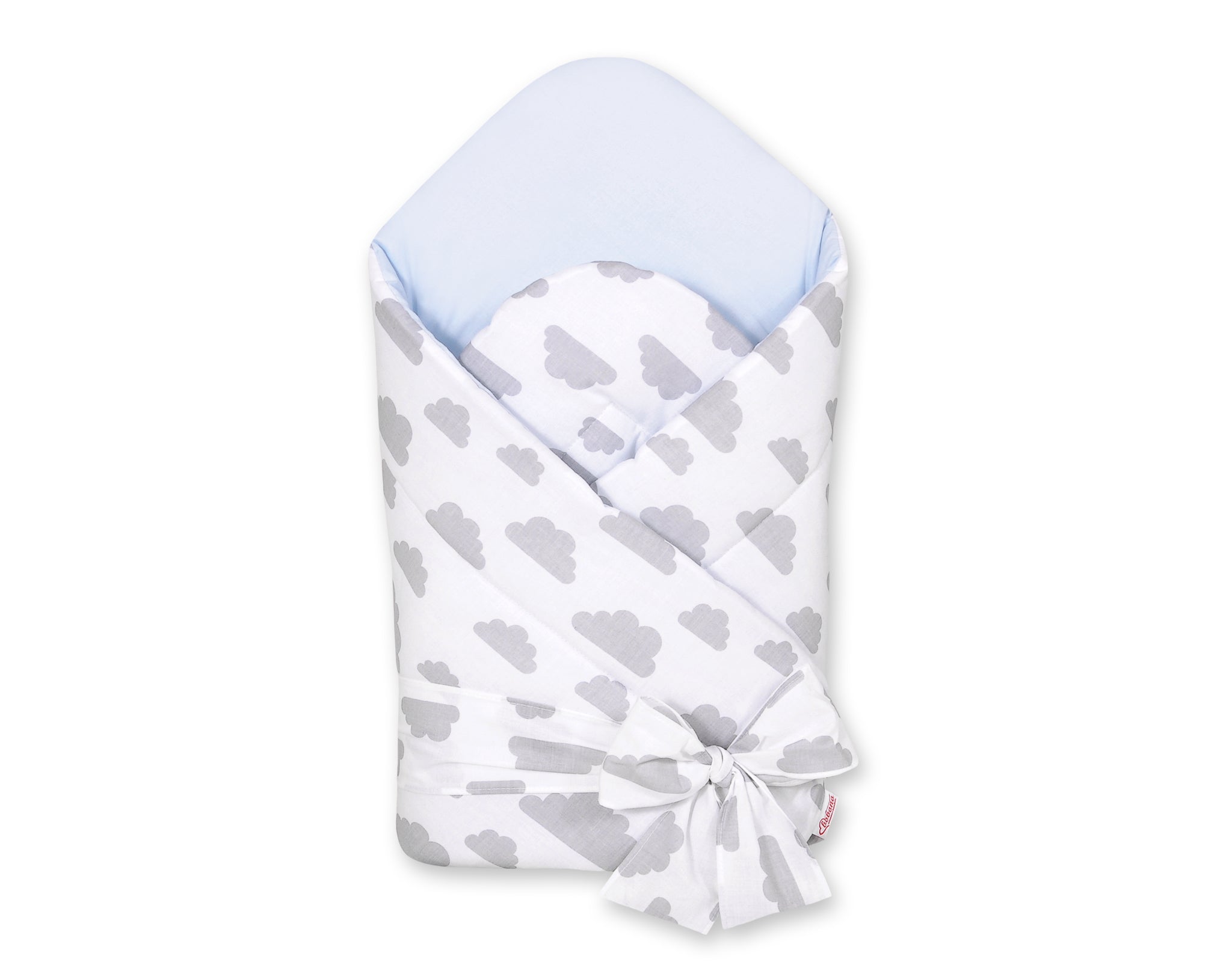 Baby nest 2in1 with stiffening with bow - clouds gray/blue
