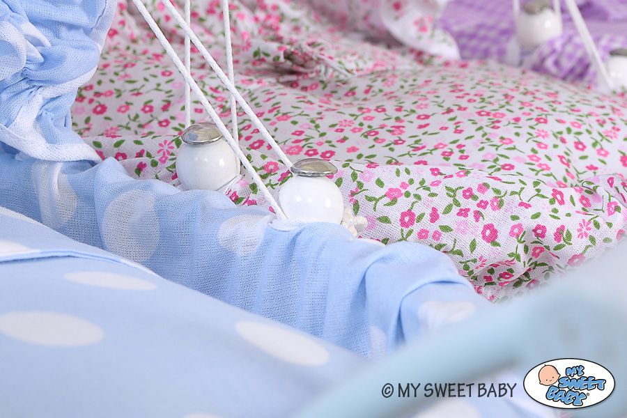 Wicker dolls' pram with pink bedding and padding - white