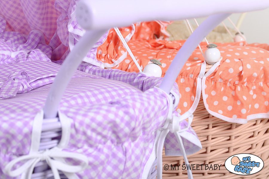 Wicker dolls' pram with peach bedding and padding NATALIA natural