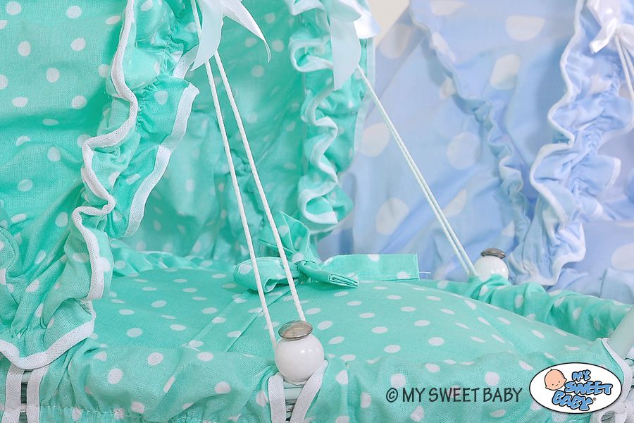 Wicker dolls' pram with mintbedding and padding NATALIA natural