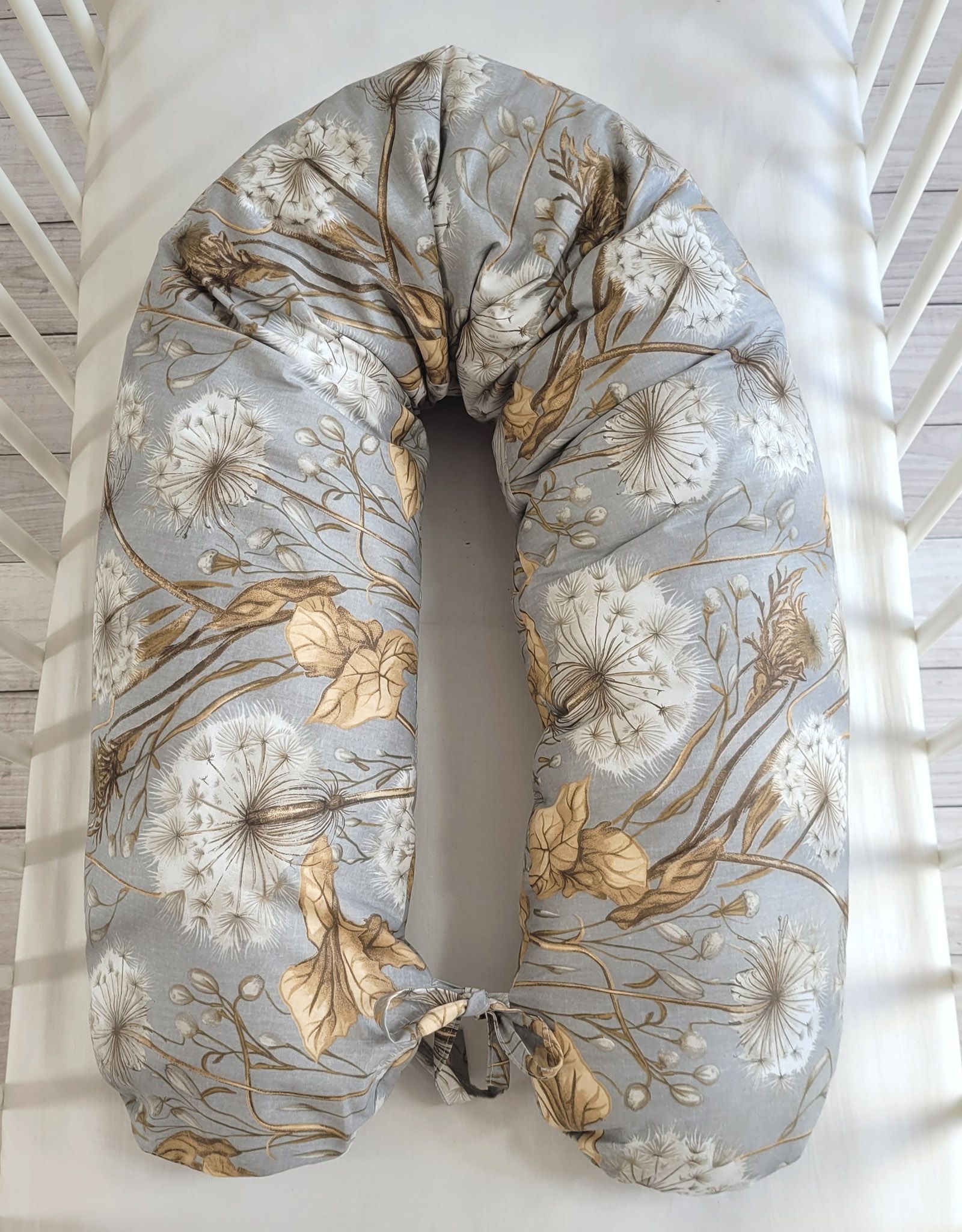 Pregnancy pillow- Longer, removable pillowcase - Dandelions grey