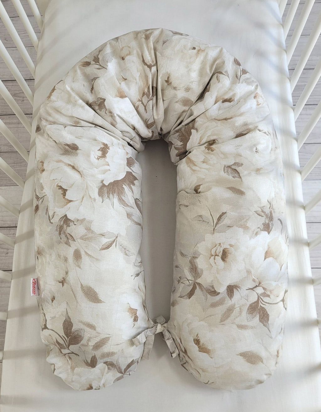 Pregnancy pillow- Longer, removable pillowcase - Peonies beige