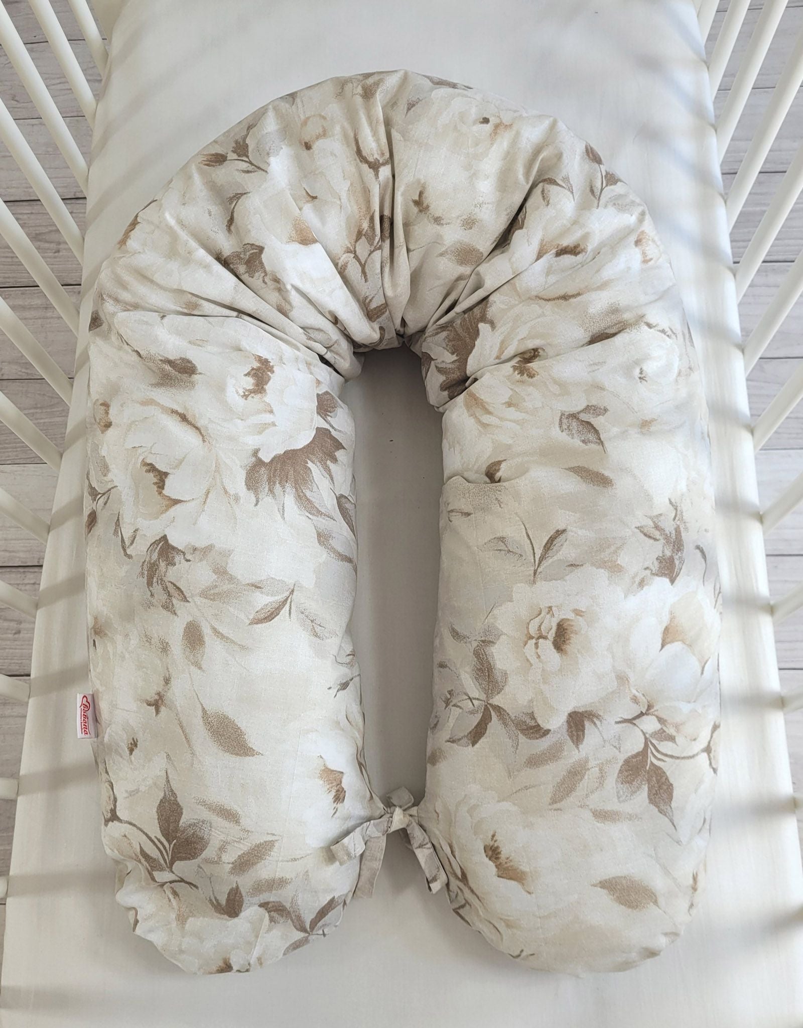 Pregnancy pillow- Longer, removable pillowcase - Peonies beige