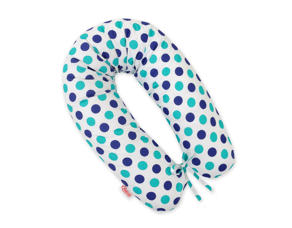 Pregnancy pillow- Longer, removable pillowcase - Mint-navy blue dots