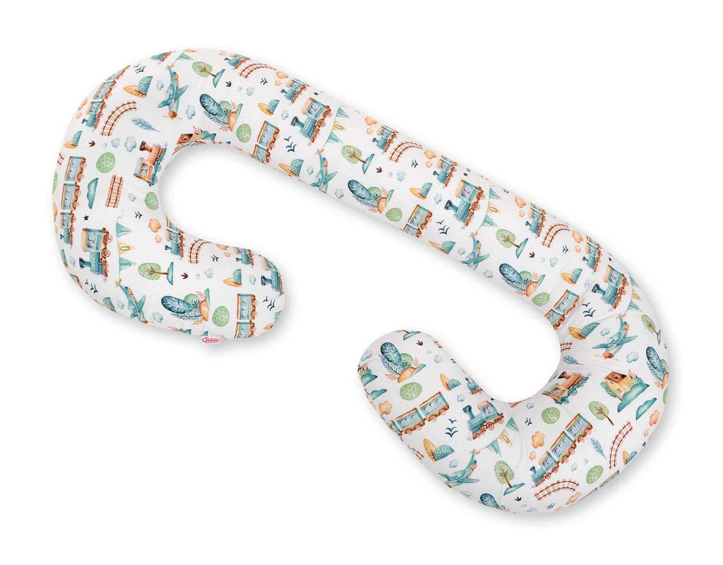 Cotton  pillowcase for pregnancy Pillow C - turquoise train