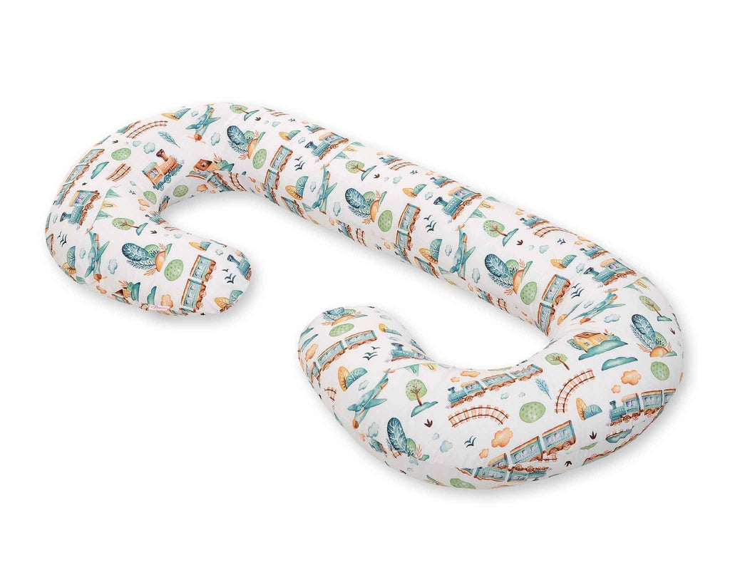 Cotton  pillowcase for pregnancy Pillow C - turquoise train