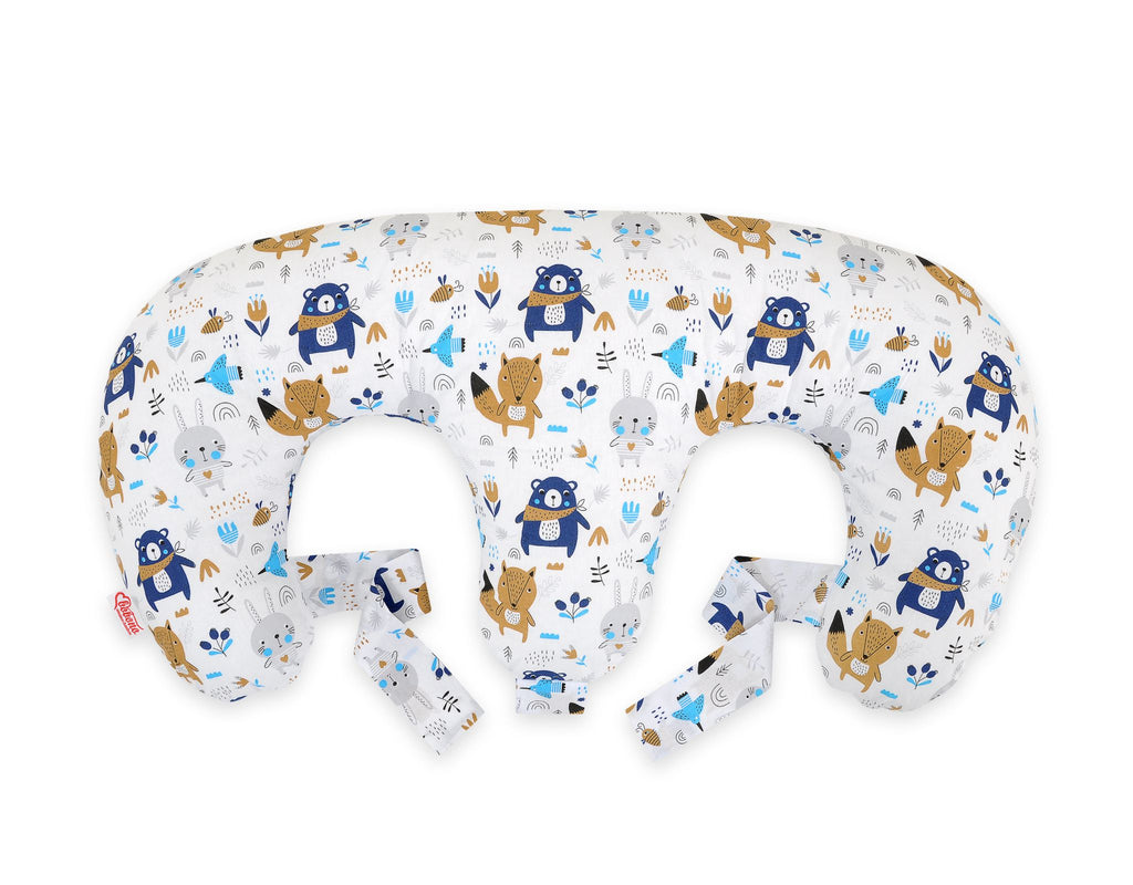 Twin nursing pillow, Breastfeeding Croissant Pillow, removable, Hands-Free Feeding- navy blue bears
