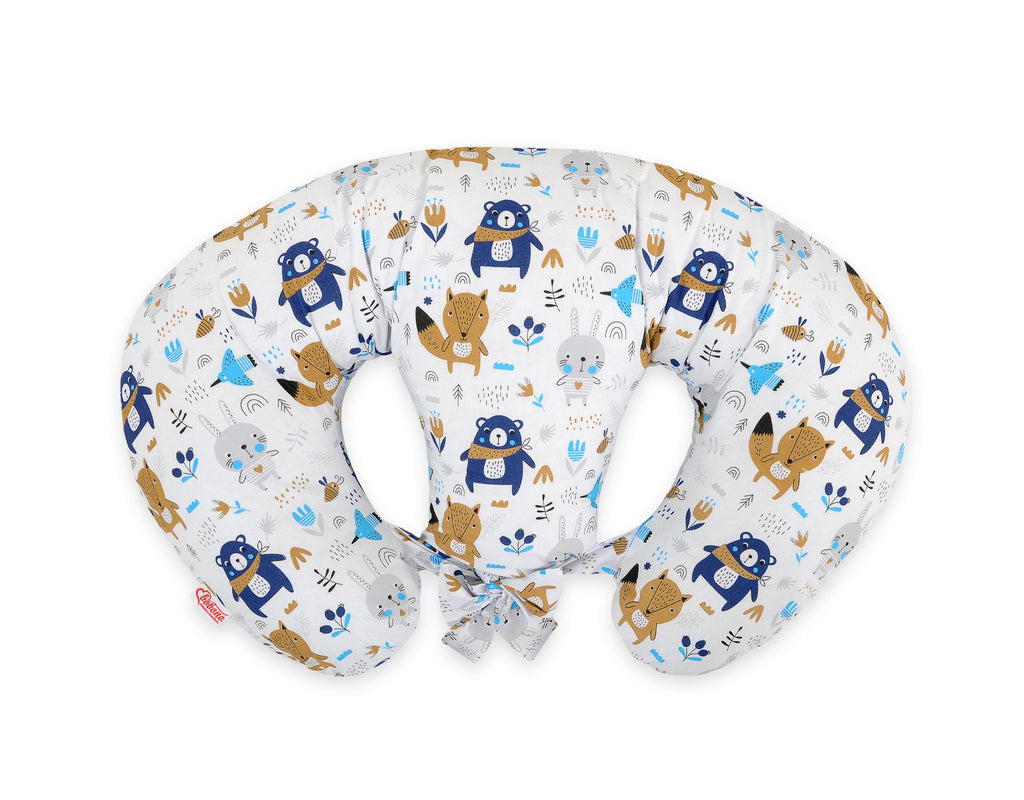 Twin nursing pillow, Breastfeeding Croissant Pillow, removable, Hands-Free Feeding- navy blue bears