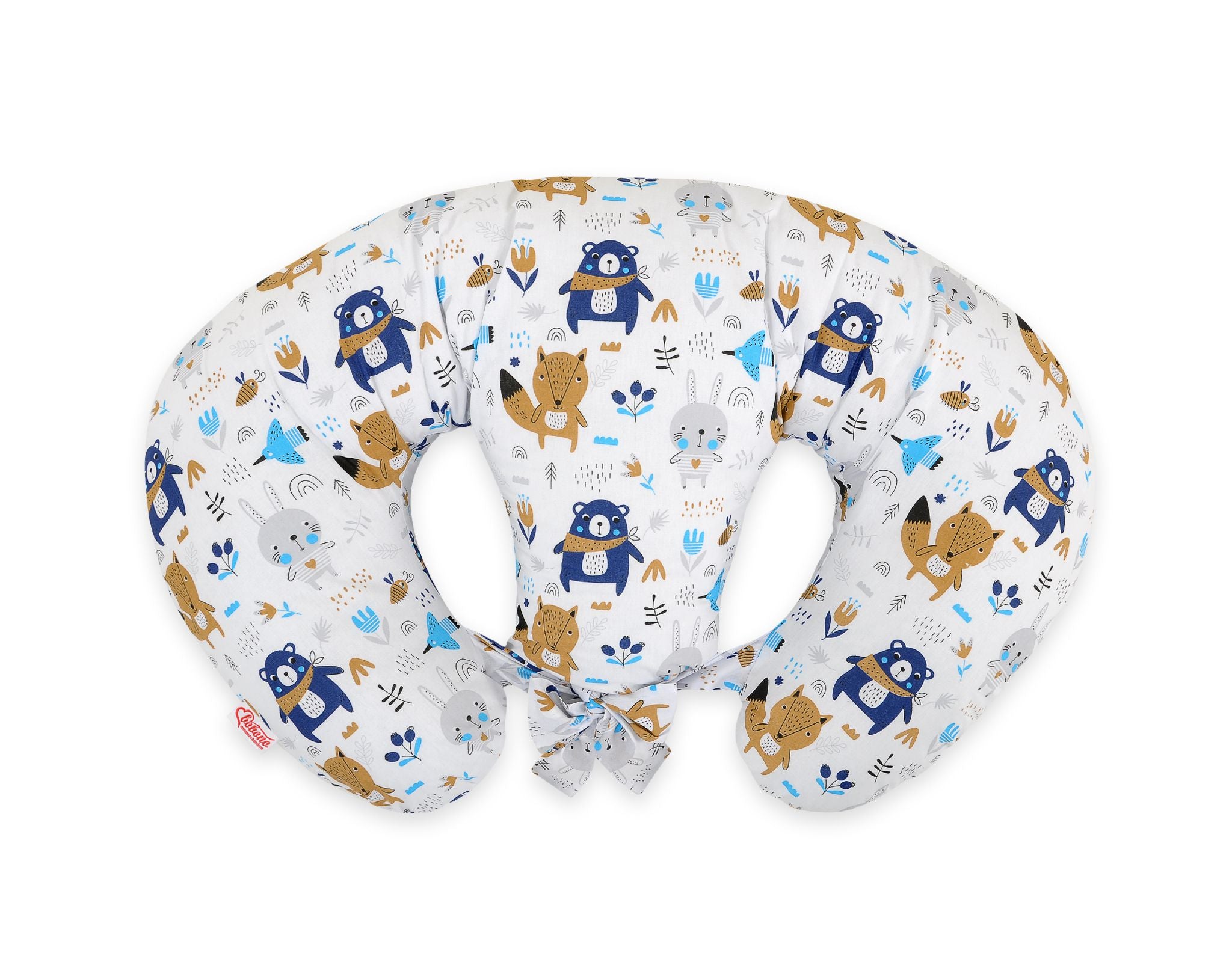 Twin nursing pillow, Breastfeeding Croissant Pillow, removable, Hands-Free Feeding- navy blue bears