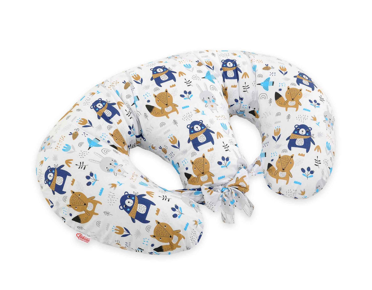 Replacement Cover for Bobono Twin Nursing Pillow – 100% Cotton - Free Feeding- navy blue bears