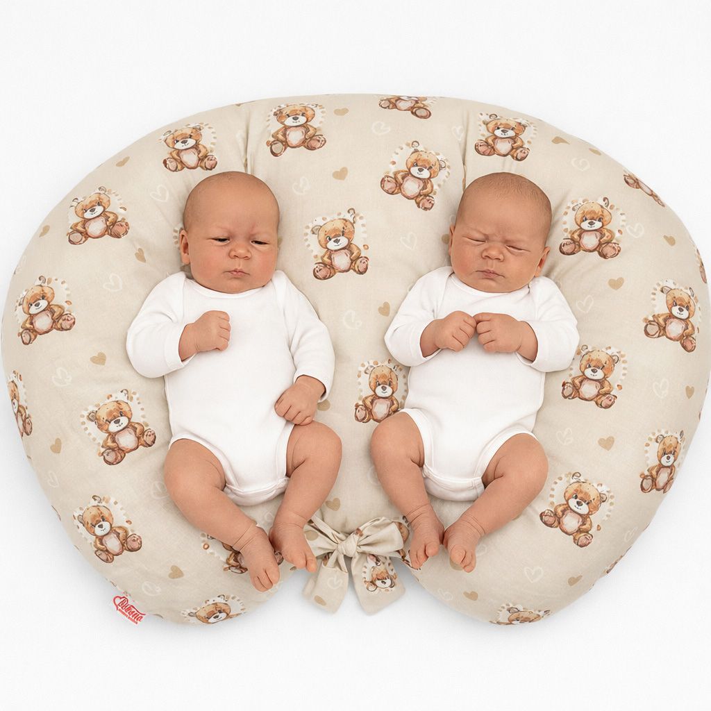 Twin nursing pillow, Breastfeeding Croissant Pillow, removable, Hands-Free Feeding- teddy love