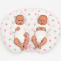 Twin nursing pillow, Breastfeeding Croissant Pillow, removable, Hands-Free Feeding- Grey-pink stars
