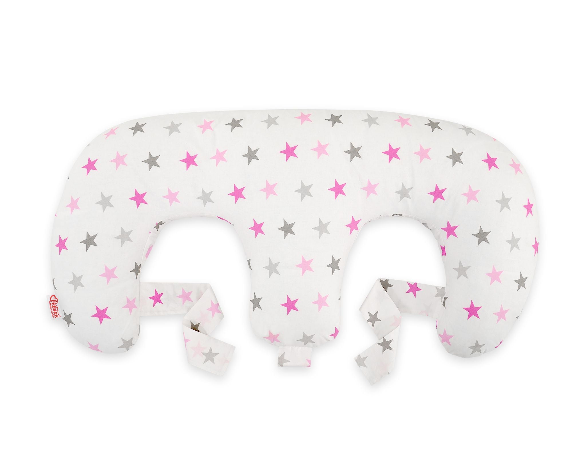 Twin nursing pillow, Breastfeeding Croissant Pillow, removable, Hands-Free Feeding- Grey-pink stars