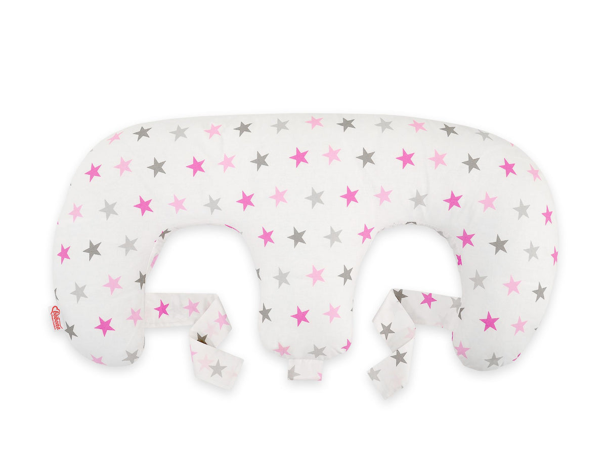 Replacement Cover for Bobono Twin Nursing Pillow – 100% Cotton - Grey-pink stars