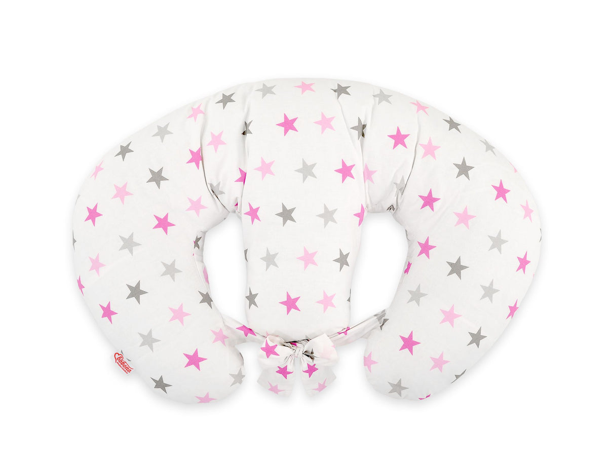 Replacement Cover for Bobono Twin Nursing Pillow – 100% Cotton - Grey-pink stars