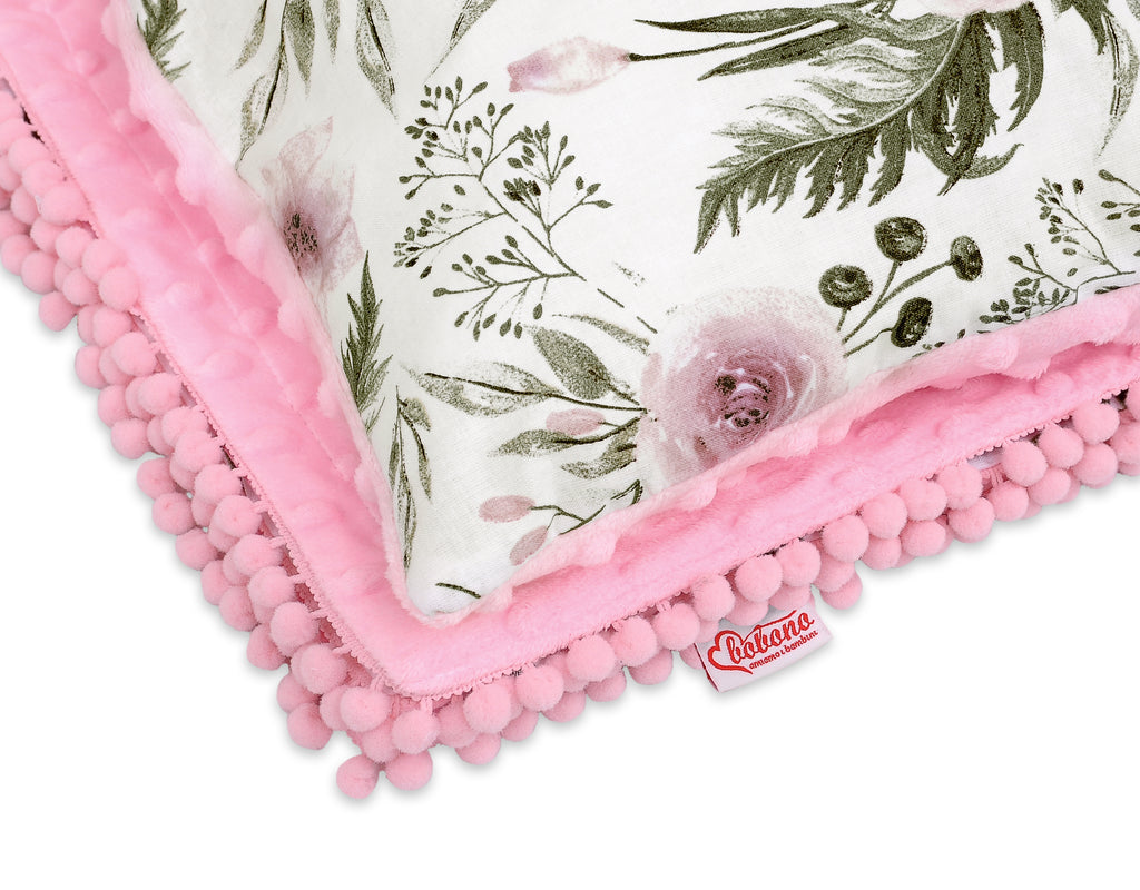 Set: Double-sided blanket minky + pillow- peony flower pink