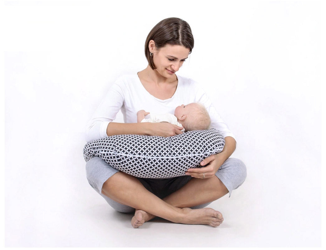Breastfeeding Pillow Nursing Croissant Pillow, removable, Hands-Free Feeding - green checkered