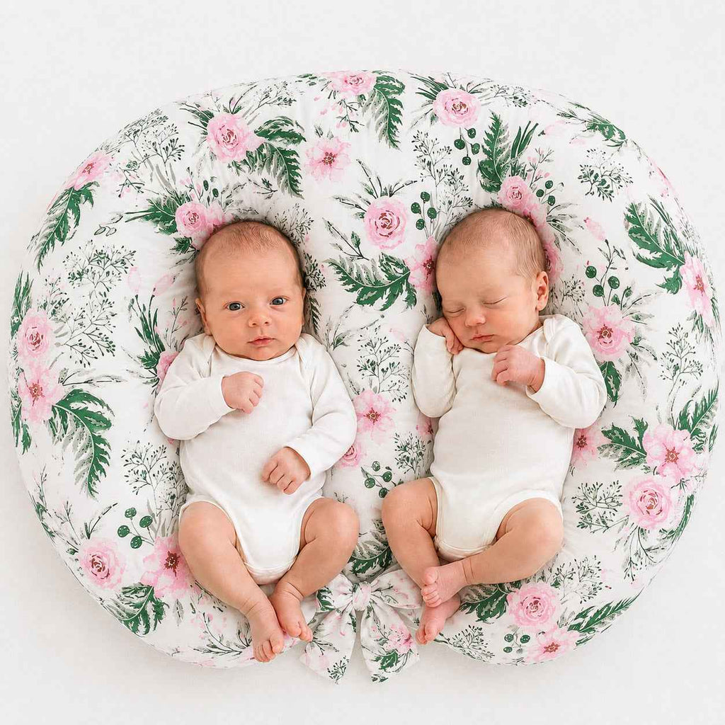 Replacement Cover for Bobono Twin Nursing Pillow – 100% Cotton - peony flower pink