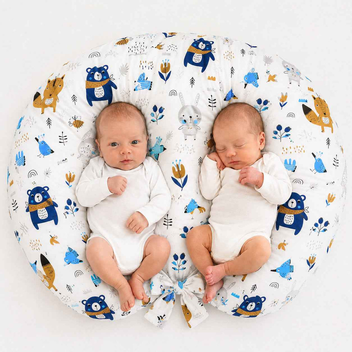 Replacement Cover for Bobono Twin Nursing Pillow – 100% Cotton - Free Feeding- navy blue bears