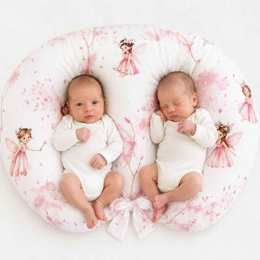 Twin nursing pillow, Breastfeeding Croissant Pillow, removable, Hands-Free Feeding- Blossom Fairies