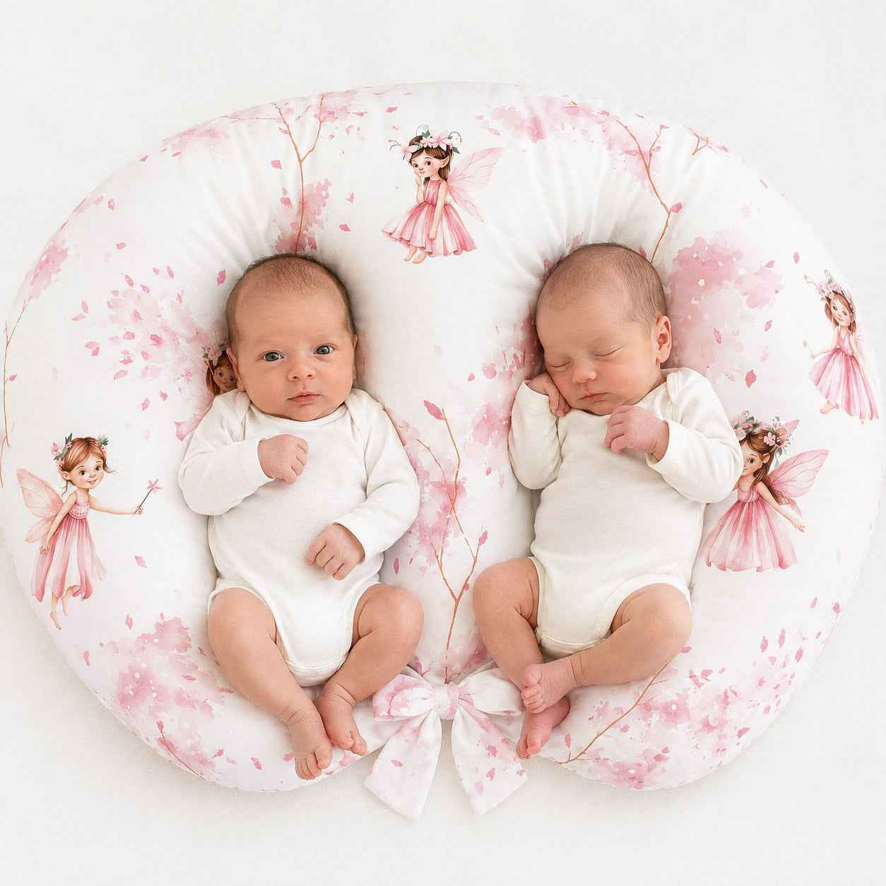 Twin nursing pillow, Breastfeeding Croissant Pillow, removable, Hands-Free Feeding- Blossom Fairies