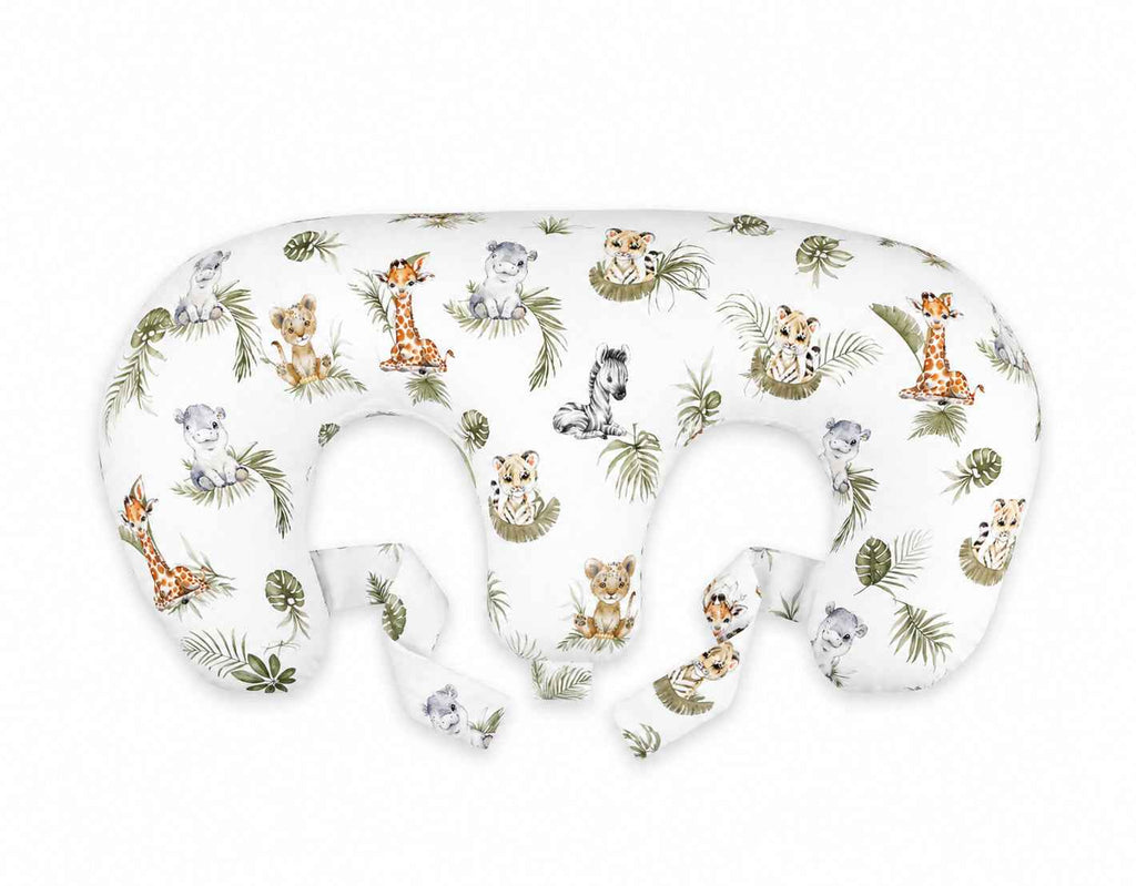 Twin nursing pillow, Breastfeeding Croissant Pillow, removable, Hands-Free Feeding- Little Safari