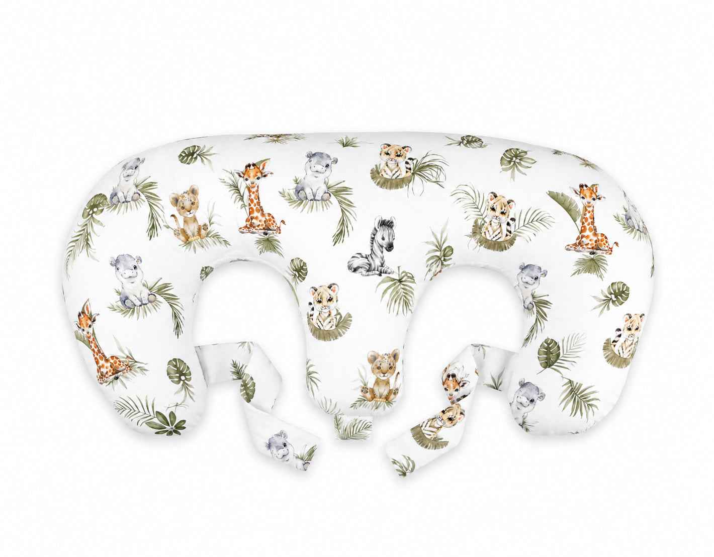 Twin nursing pillow, Breastfeeding Croissant Pillow, removable, Hands-Free Feeding- Little Safari