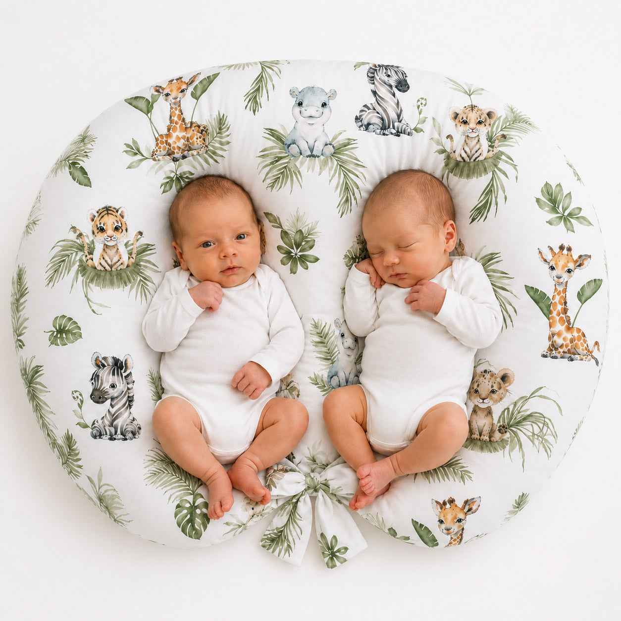 Twin nursing pillow, Breastfeeding Croissant Pillow, removable, Hands-Free Feeding- Little Safari