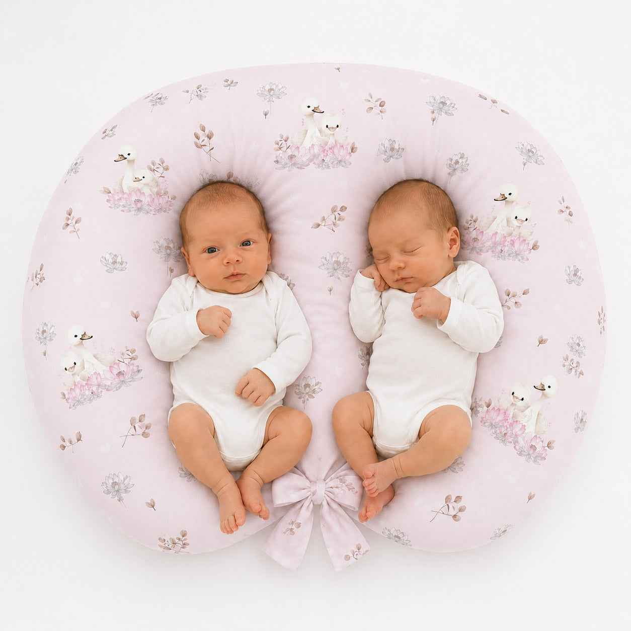 Twin nursing pillow, Breastfeeding Croissant Pillow, removable, Hands-Free Feeding- Little Swans