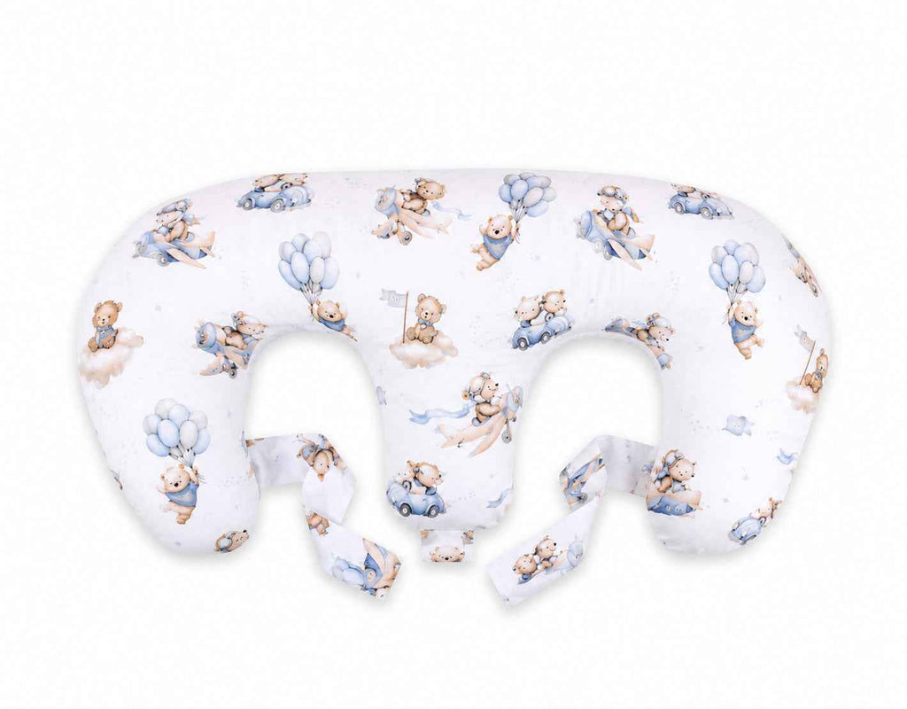 Twin nursing pillow, Breastfeeding Croissant Pillow, removable, Hands-Free Feeding- Blue Sky Bears