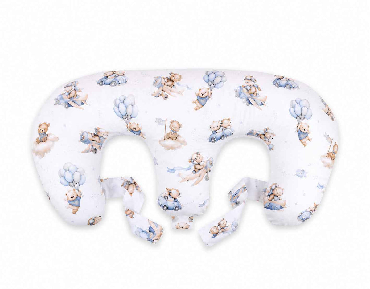 Twin nursing pillow, Breastfeeding Croissant Pillow, removable, Hands-Free Feeding- Blue Sky Bears