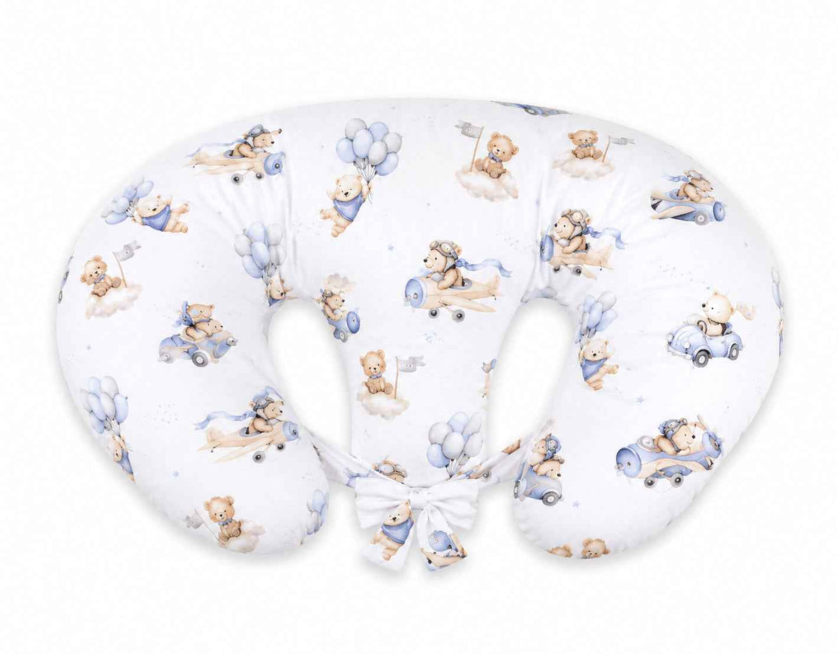 Twin nursing pillow, Breastfeeding Croissant Pillow, removable, Hands-Free Feeding- Blue Sky Bears
