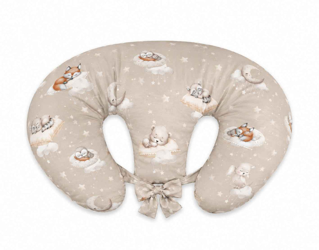 Twin nursing pillow, Breastfeeding Croissant Pillow, removable, Hands-Free Feeding- Twinkle Woodland