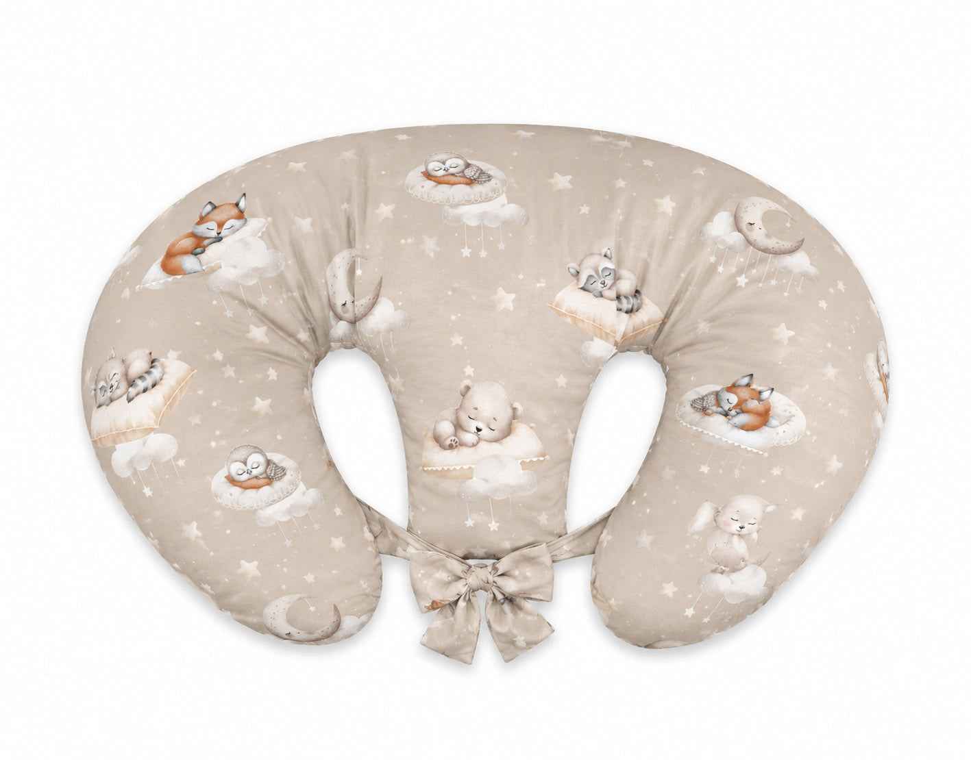 Twin nursing pillow, Breastfeeding Croissant Pillow, removable, Hands-Free Feeding- Twinkle Woodland