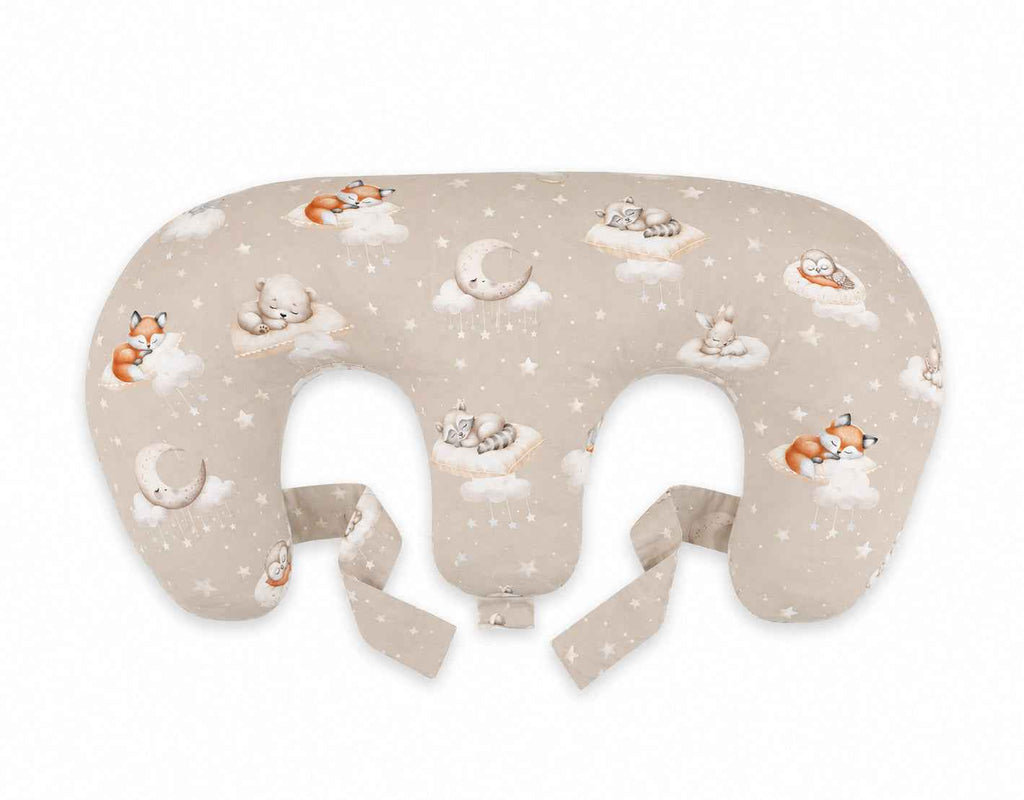 Twin nursing pillow, Breastfeeding Croissant Pillow, removable, Hands-Free Feeding- Twinkle Woodland