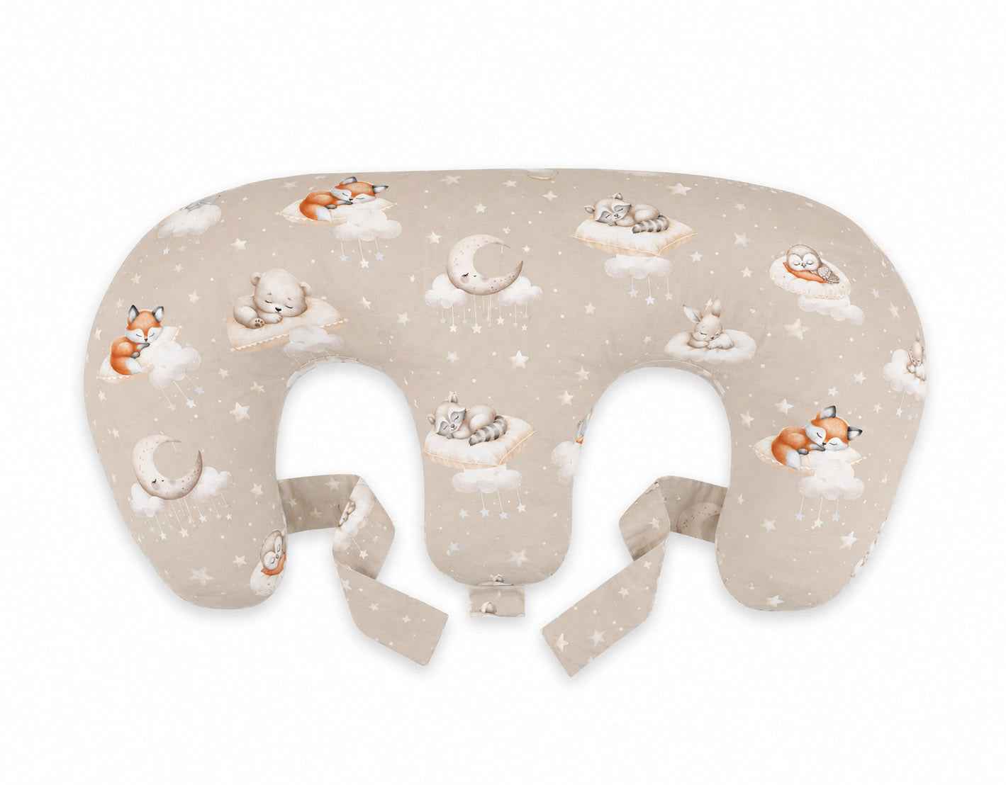 Twin nursing pillow, Breastfeeding Croissant Pillow, removable, Hands-Free Feeding- Twinkle Woodland