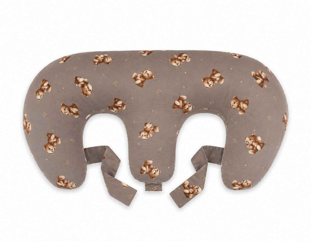 Twin nursing pillow, Breastfeeding Croissant Pillow, removable, Hands-Free Feeding- Toffee Teddy