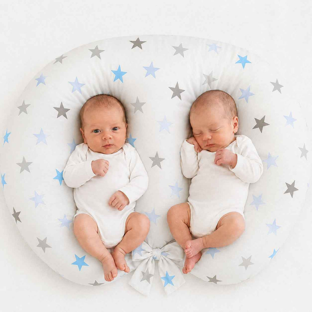 Replacement Cover for Bobono Twin Nursing Pillow – 100% Cotton - Grey-blue stars