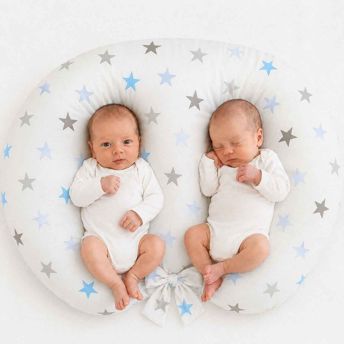 Replacement Cover for Bobono Twin Nursing Pillow – 100% Cotton - Grey-blue stars