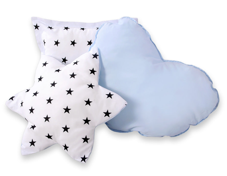 Teepee tent for kids + playmat + pillows + decorative feathers - Black Stars/blue