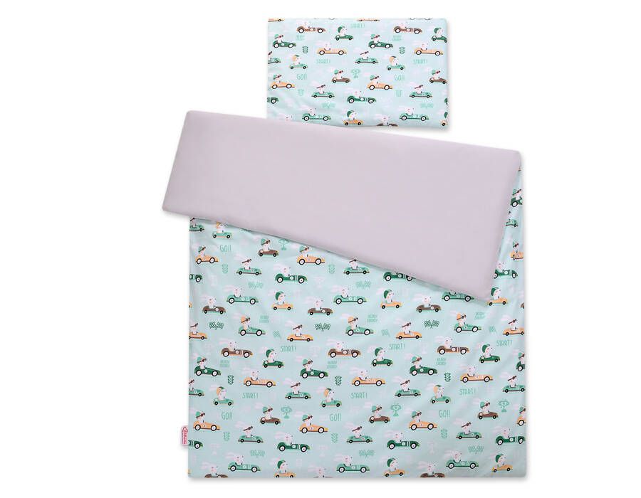 Baby cotton bedding set 2-pcs 120x90 cm- mint rabbits