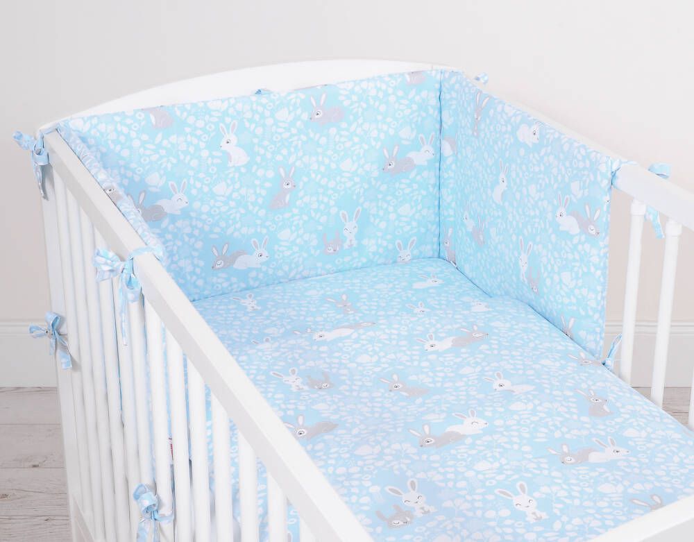 Double-sided baby cotton bedding set 2-pcs 120x90 cm- blue rabbits